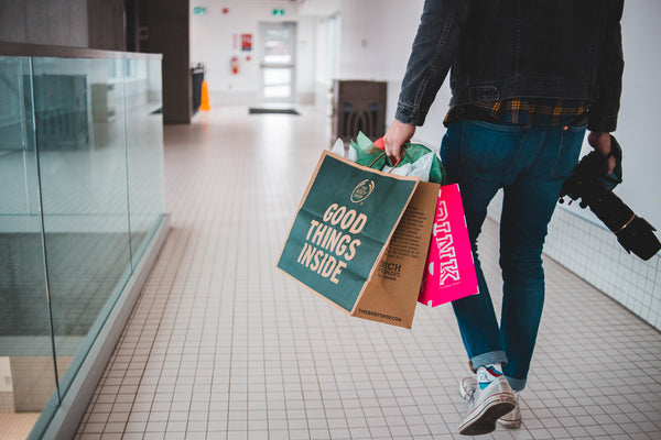 Man holding shopping bags in mall